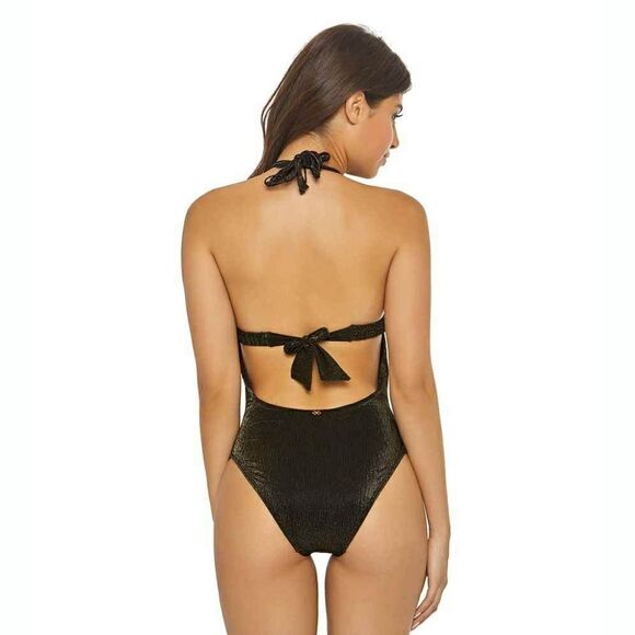 New! PILYQ Resort Women's Isla Shimmery Halter One-Piece Swimsuit Bathing Suit - Picture 3 of 7